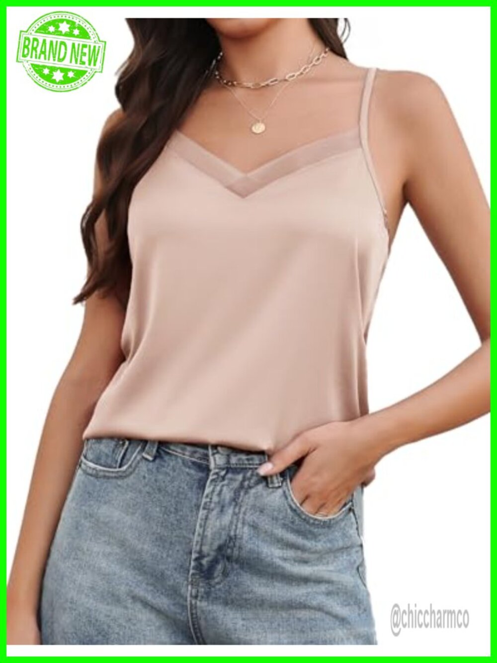 Silk Satin Tank Top V Neck Camisole Adjustable Spaghetti Strap Summer Basic